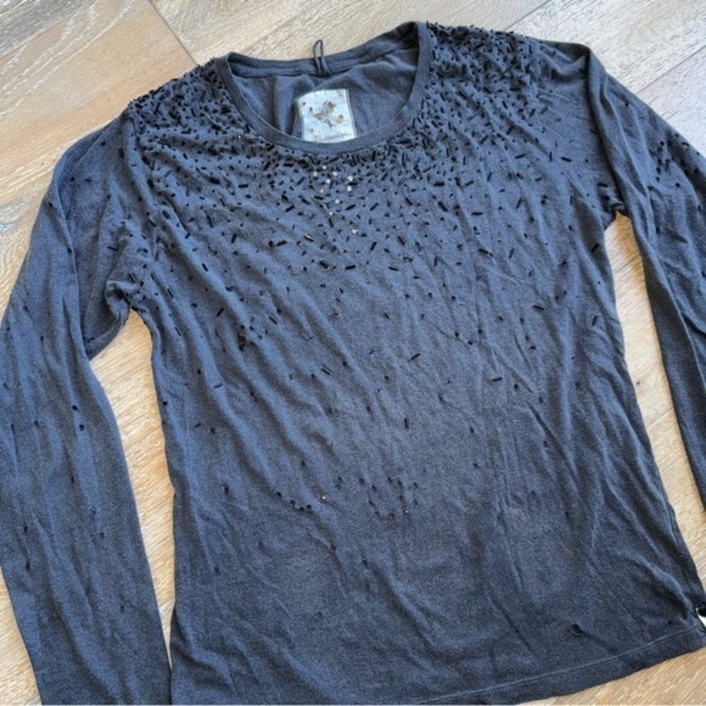One Teaspoon Distressed & Beaded Long Sleeve T-Shirt
